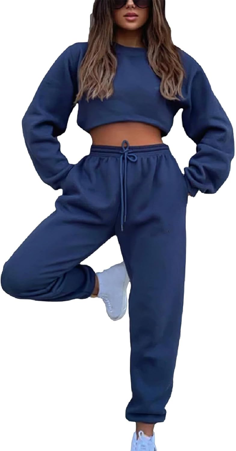 amropi Survêtement Femme Ensemble doublée de Fourrure Sweat à Pullover et Pantalon Jogging