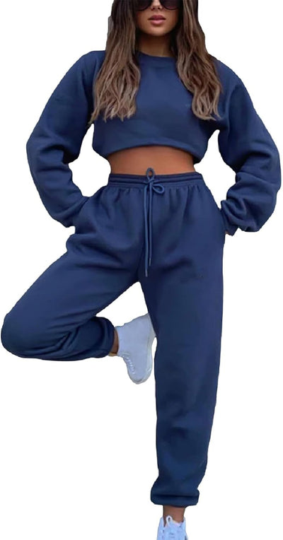 amropi Survêtement Femme Ensemble doublée de Fourrure Sweat à Pullover et Pantalon Jogging