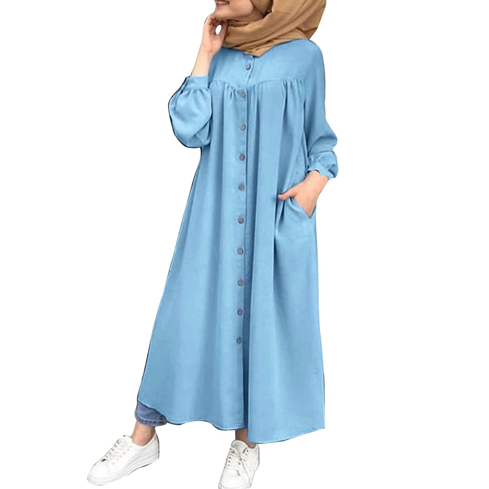 Générique Kaftan Femme Musulmane Robe De Priere Hijab Niqab à Manches Longues Jilbeb Vêtements Caftan De Plage Vêtements De Détente Chemise De Nuit Homewear Maxi Kaftan