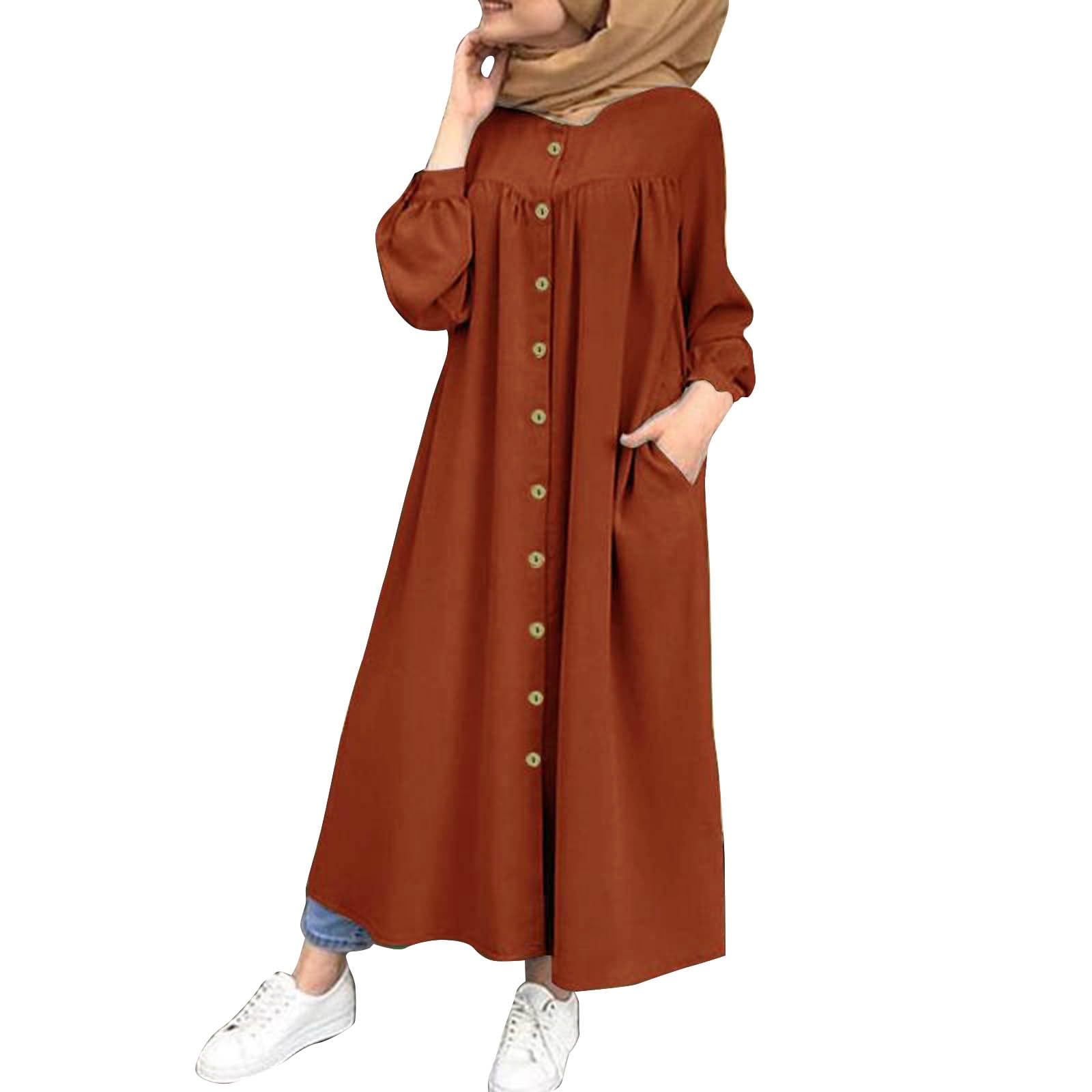 Générique Kaftan Femme Musulmane Robe De Priere Hijab Niqab à Manches Longues Jilbeb Vêtements Caftan De Plage Vêtements De Détente Chemise De Nuit Homewear Maxi Kaftan
