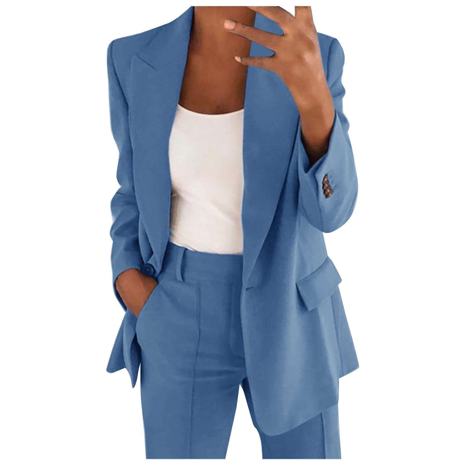 NaLatia Blazer Femme Manches Longues Élégant Slim Fit OL Bureau Affaires Veste De Costume Revers Devant Ouvert Manteau Cardigan Blouson Jacket Élégant Couleur Unie