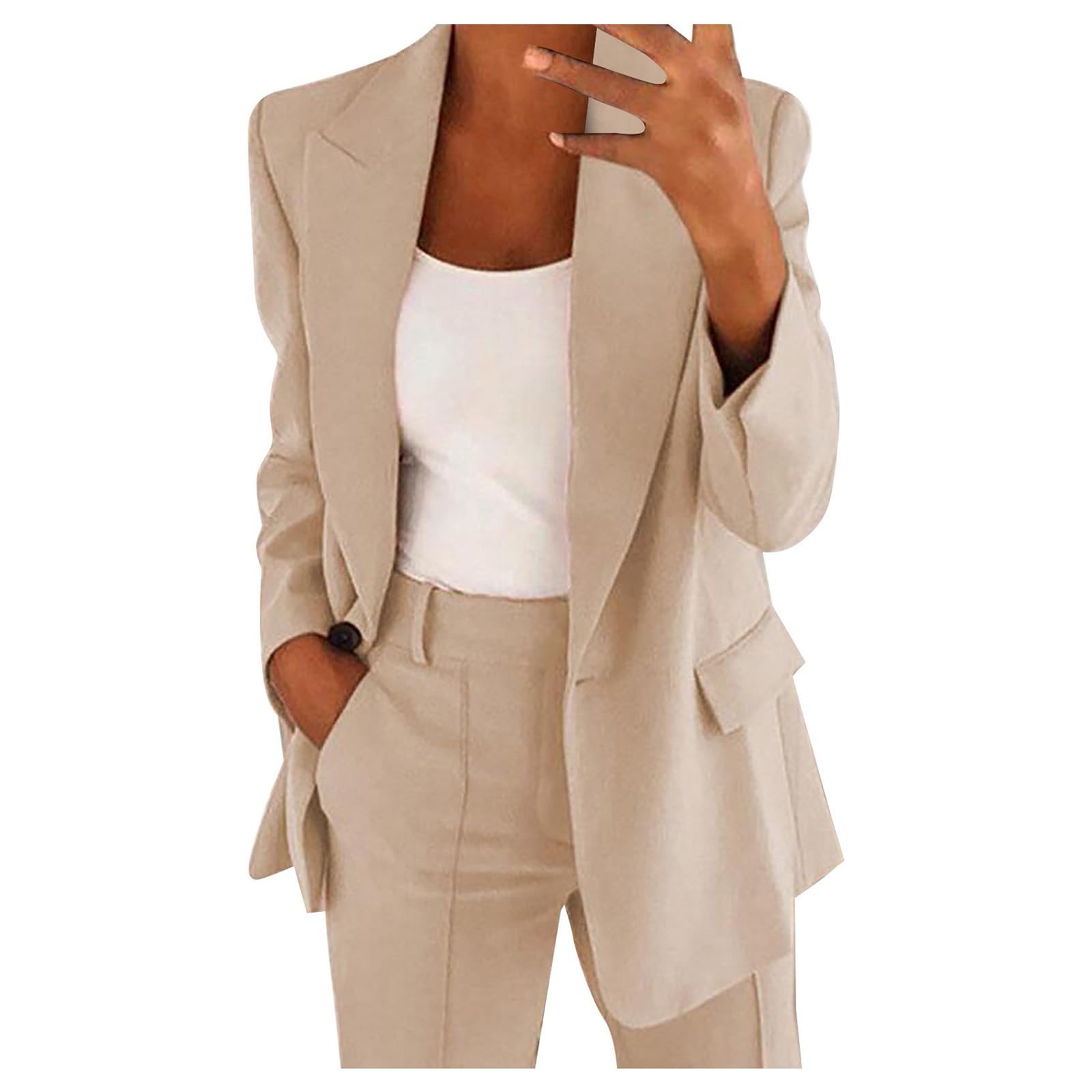 NaLatia Blazer Femme Manches Longues Élégant Slim Fit OL Bureau Affaires Veste De Costume Revers Devant Ouvert Manteau Cardigan Blouson Jacket Élégant Couleur Unie