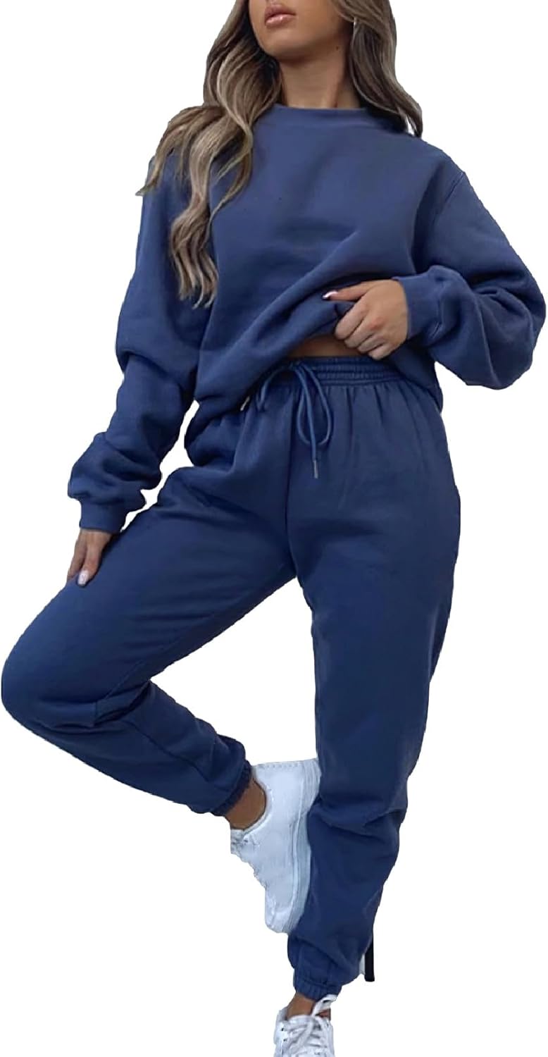 amropi Survêtement Femme Ensemble doublée de Fourrure Sweat à Pullover et Pantalon Jogging