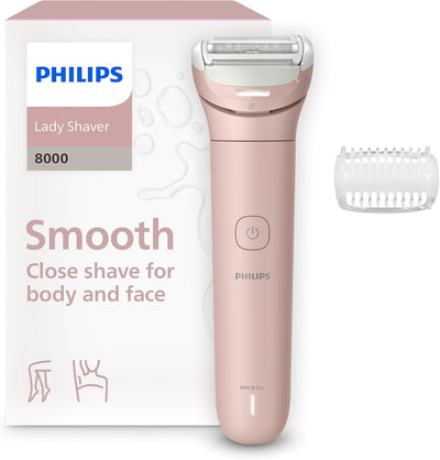 Philips Lady Shaver série 8000 – rasoir sans fil, sur peau sèche ou mouillée, système de rasage à 3 lames, tête de rasage flexible, éclairage LED, jambes et corps, autonomie 100 min, modèle BRL129/00