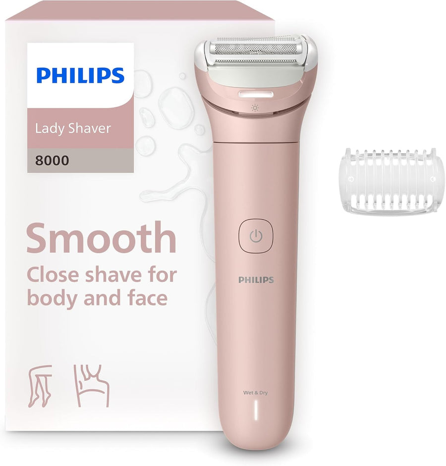 Philips Lady Shaver série 8000 – rasoir sans fil, sur peau sèche ou mouillée, système de rasage à 3 lames, tête de rasage flexible, éclairage LED, jambes et corps, autonomie 100 min, modèle BRL129/00