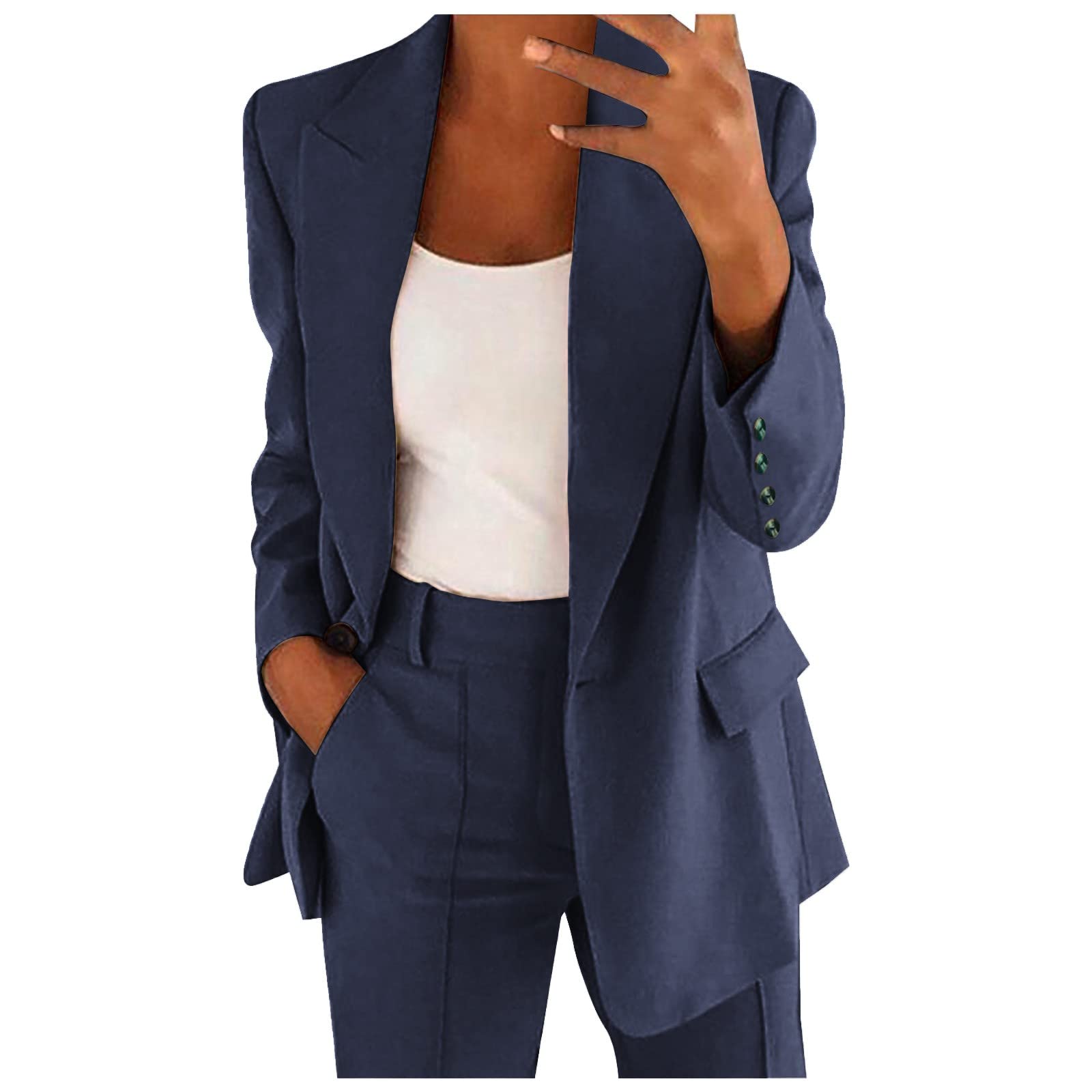 NaLatia Blazer Femme Manches Longues Élégant Slim Fit OL Bureau Affaires Veste De Costume Revers Devant Ouvert Manteau Cardigan Blouson Jacket Élégant Couleur Unie