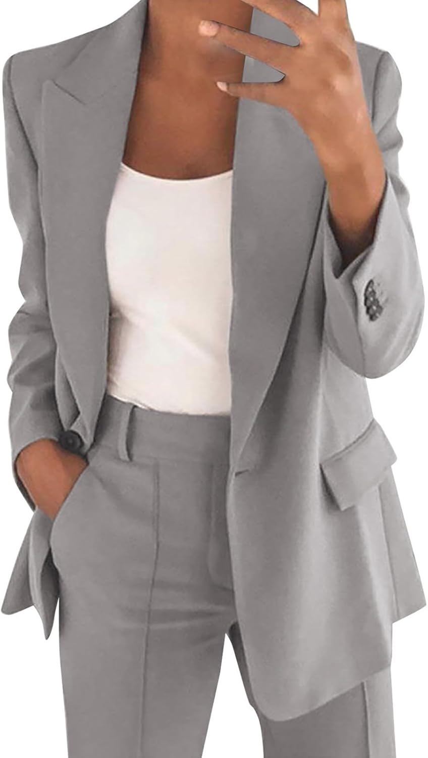 NaLatia Blazer Femme Manches Longues Élégant Slim Fit OL Bureau Affaires Veste De Costume Revers Devant Ouvert Manteau Cardigan Blouson Jacket Élégant Couleur Unie