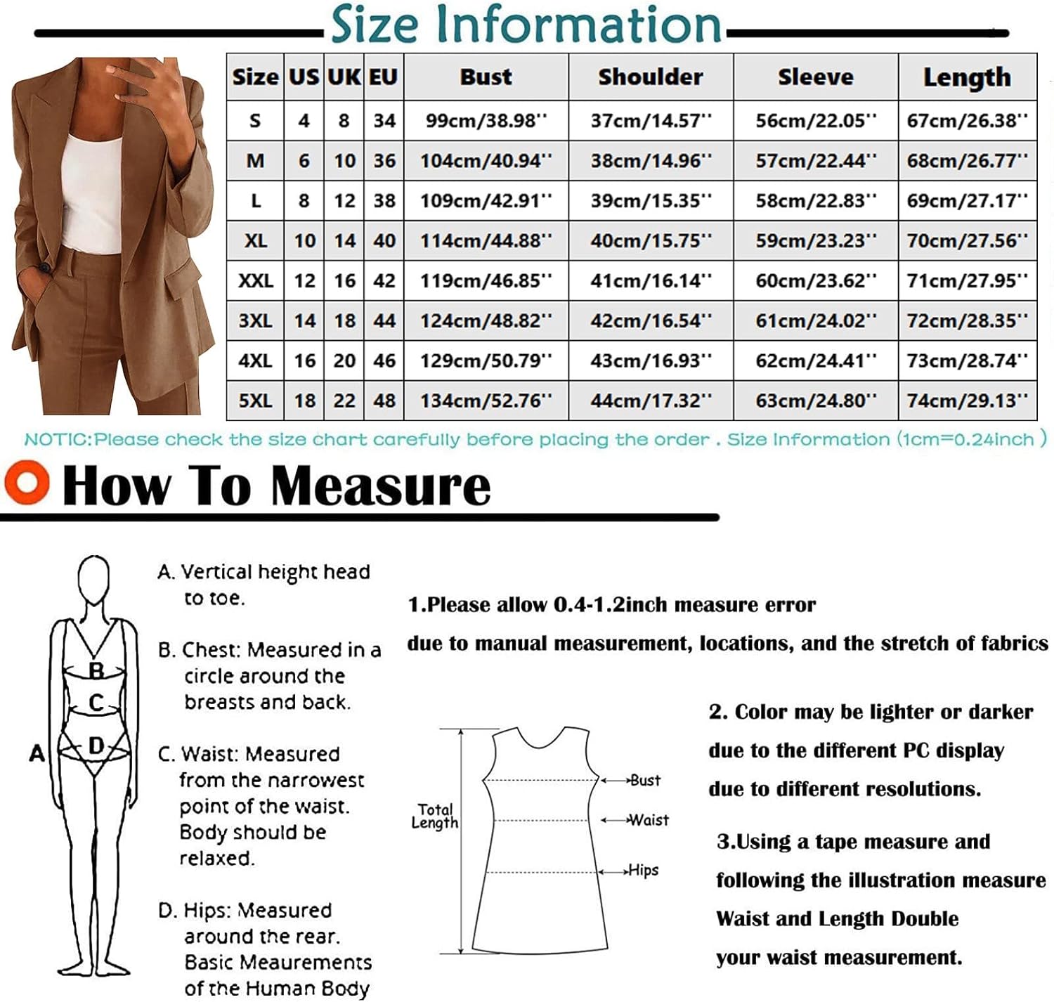 NaLatia Blazer Femme Manches Longues Élégant Slim Fit OL Bureau Affaires Veste De Costume Revers Devant Ouvert Manteau Cardigan Blouson Jacket Élégant Couleur Unie