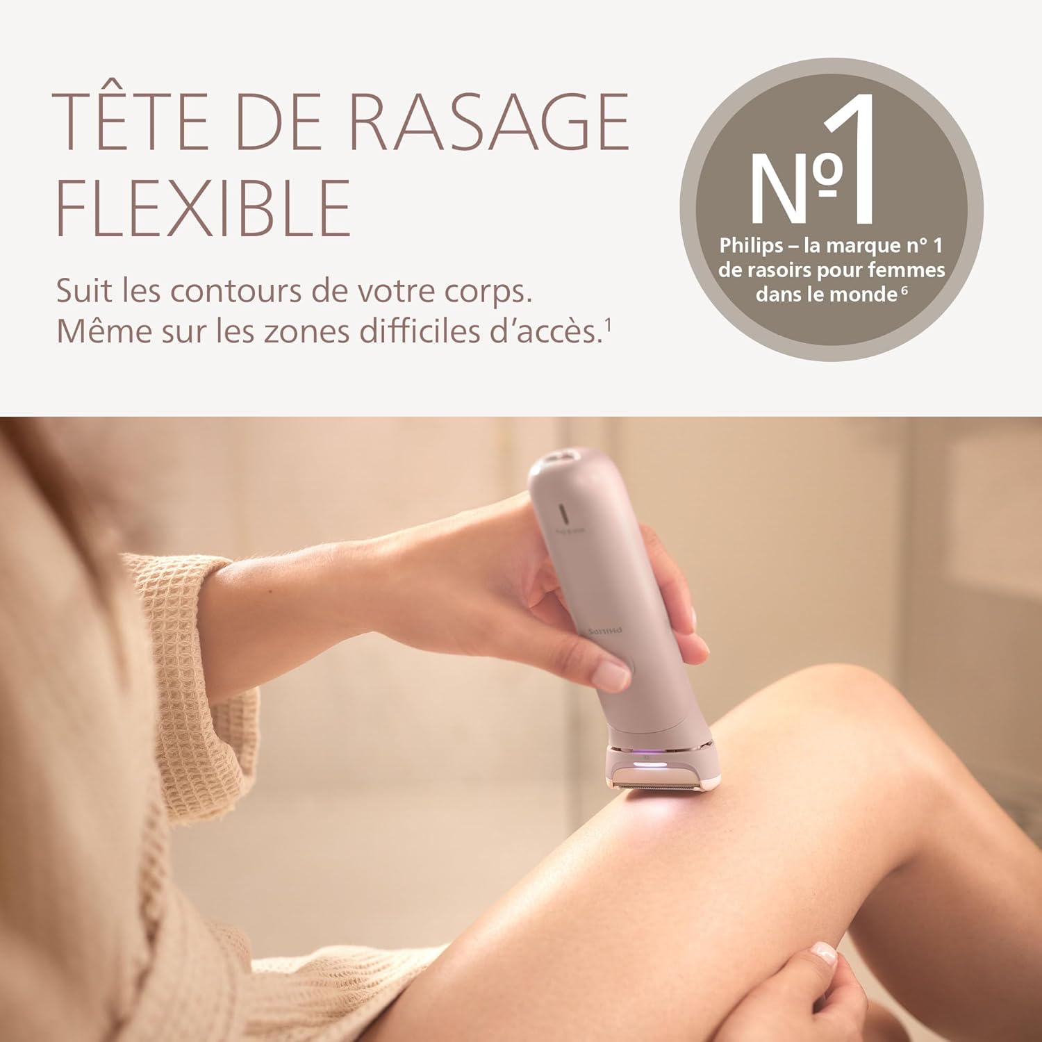 Philips Lady Shaver série 8000 – rasoir sans fil, sur peau sèche ou mouillée, système de rasage à 3 lames, tête de rasage flexible, éclairage LED, jambes et corps, autonomie 100 min, modèle BRL129/00