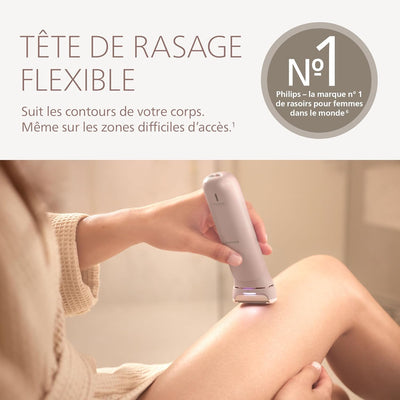 Philips Lady Shaver série 8000 – rasoir sans fil, sur peau sèche ou mouillée, système de rasage à 3 lames, tête de rasage flexible, éclairage LED, jambes et corps, autonomie 100 min, modèle BRL129/00
