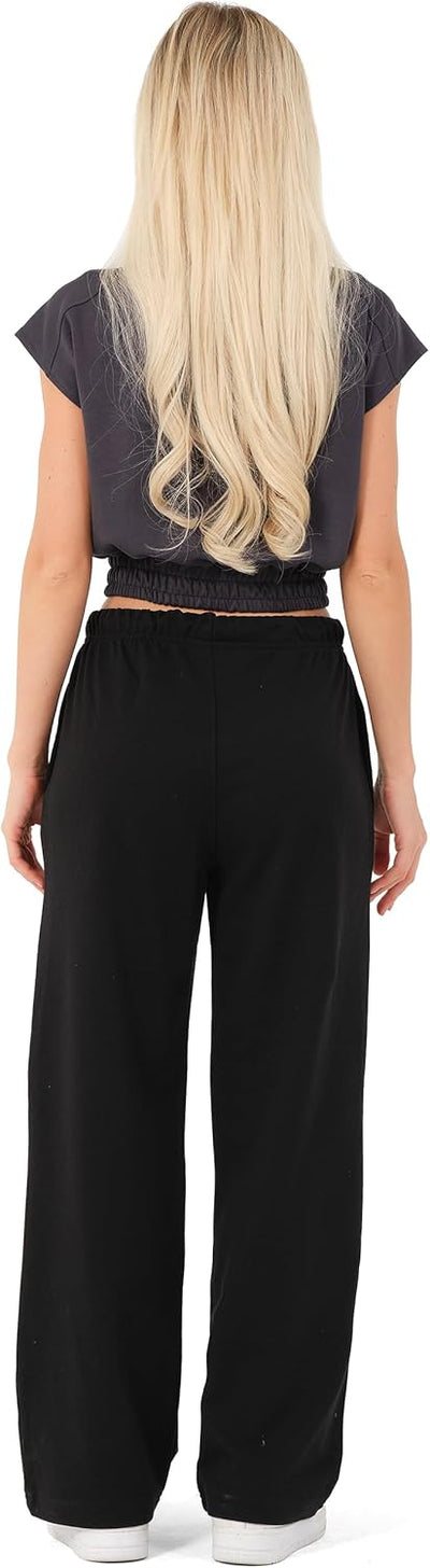 ROSS CAMP Pantalon de Jogging pour Femmes - Pantalon de Sport en Coton Long, Pantalons de Jogging Confortables Course, Sweatpants Jambe Large avec Ceinture élastique Pantalon de Yoga