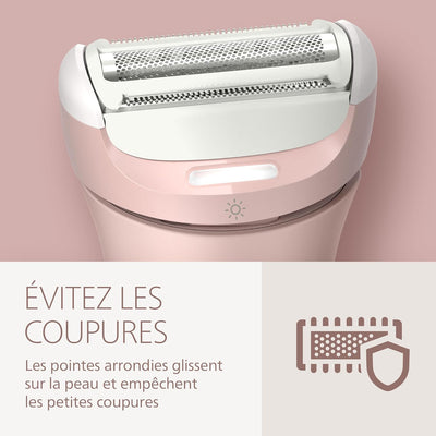 Philips Lady Shaver série 8000 – rasoir sans fil, sur peau sèche ou mouillée, système de rasage à 3 lames, tête de rasage flexible, éclairage LED, jambes et corps, autonomie 100 min, modèle BRL129/00