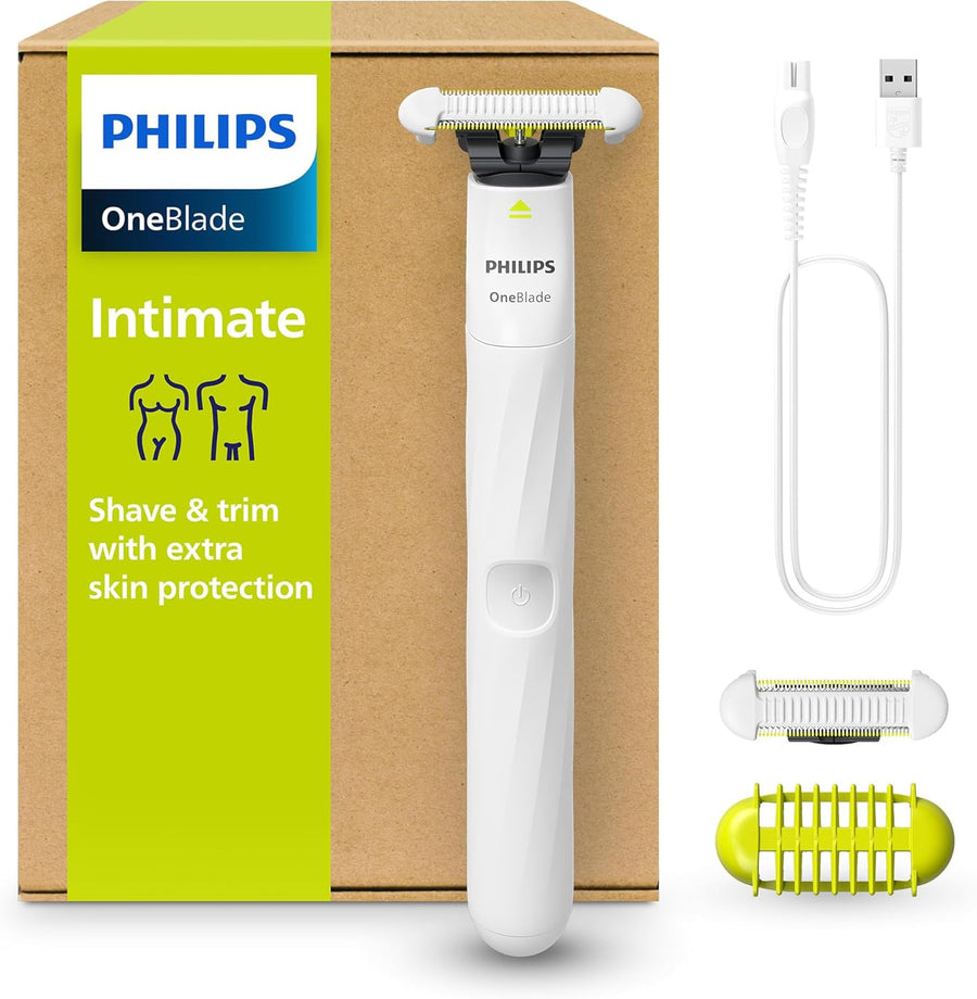 PHILIPS Oneblade Intimate - Conçu pour l'Entretien, la Coupe et le Rasage des Poils Pubiens, avec une Protection Renforcée de la Peau, Modèle QP1924/30