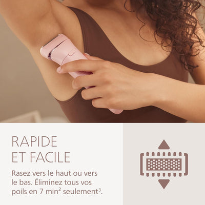 Philips Lady Shaver série 8000 – rasoir sans fil, sur peau sèche ou mouillée, système de rasage à 3 lames, tête de rasage flexible, éclairage LED, jambes et corps, autonomie 100 min, modèle BRL129/00