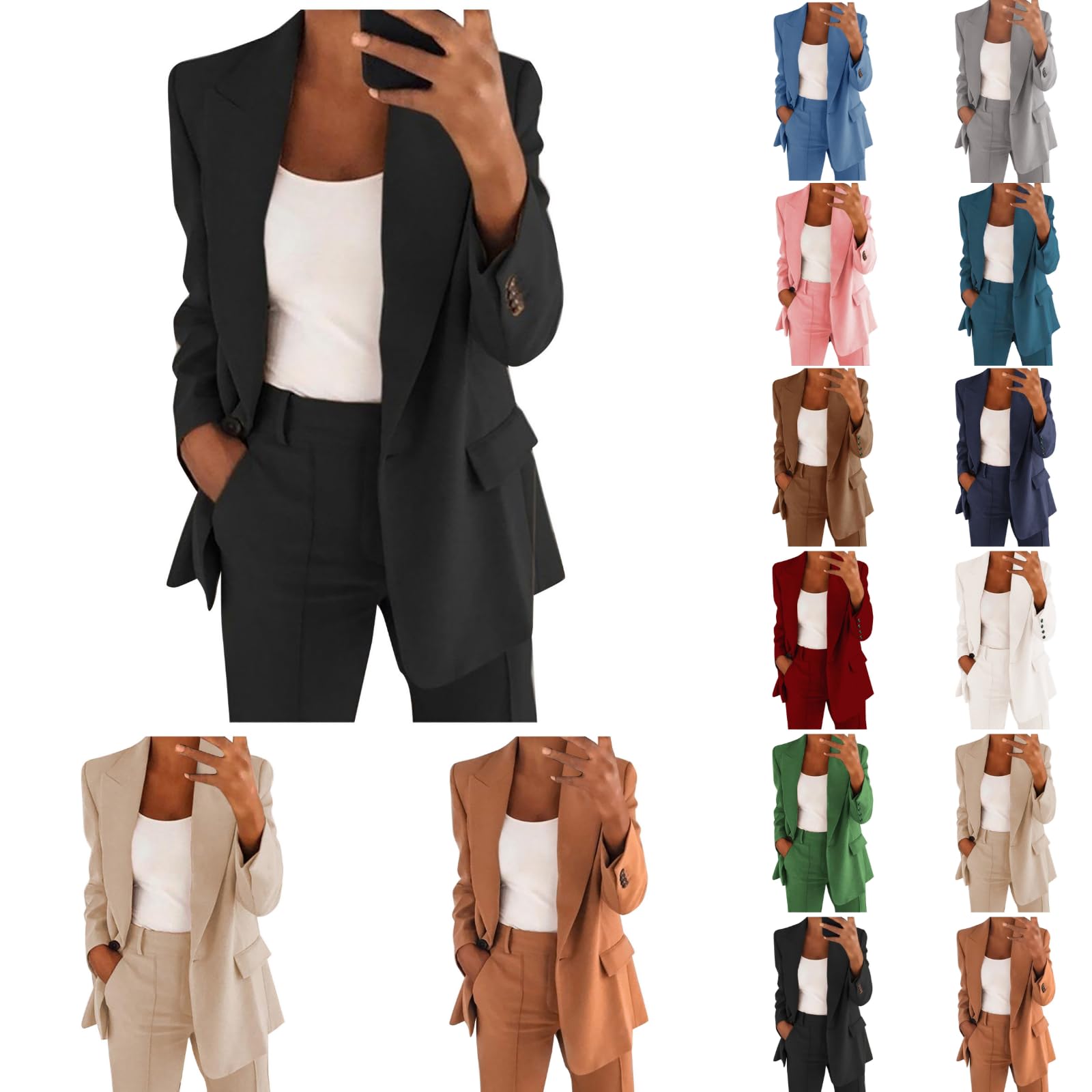 NaLatia Blazer Femme Manches Longues Élégant Slim Fit OL Bureau Affaires Veste De Costume Revers Devant Ouvert Manteau Cardigan Blouson Jacket Élégant Couleur Unie