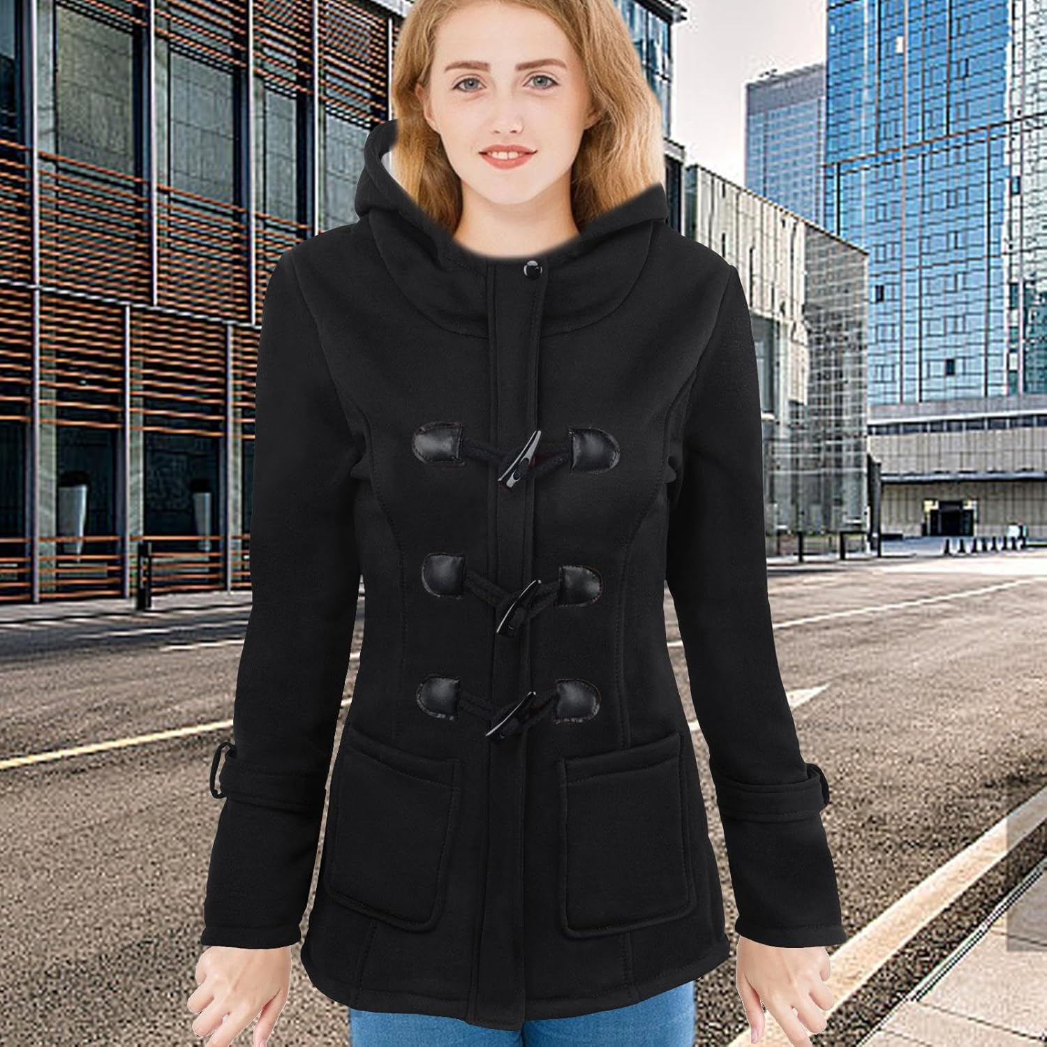 Bexdug Manteau Bouton en Corne - Épaissir Les Manteaux à Capuche pour Femmes avec Boutons en Corne | Manteaux habillés pour Femmes, Veste Polaire pour Femmes par Temps Froid